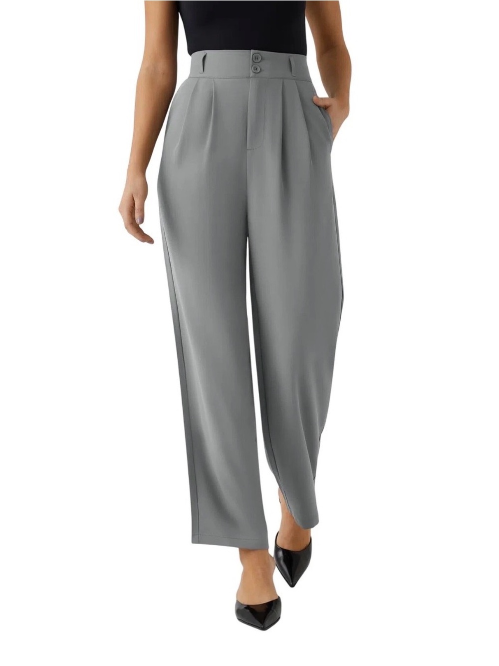 NWT Halara Flex DayStretch High Rise Pleated Straight Leg Work Trousers Gray XL